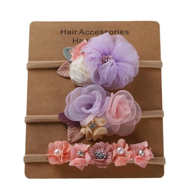 Baba fejpánt Virágok lányok elasztikus virágos hajpántok Újszülött kisgyermek fejfedők Nylon fejpántok gyerek haj kiegészítők 3db/tétel
