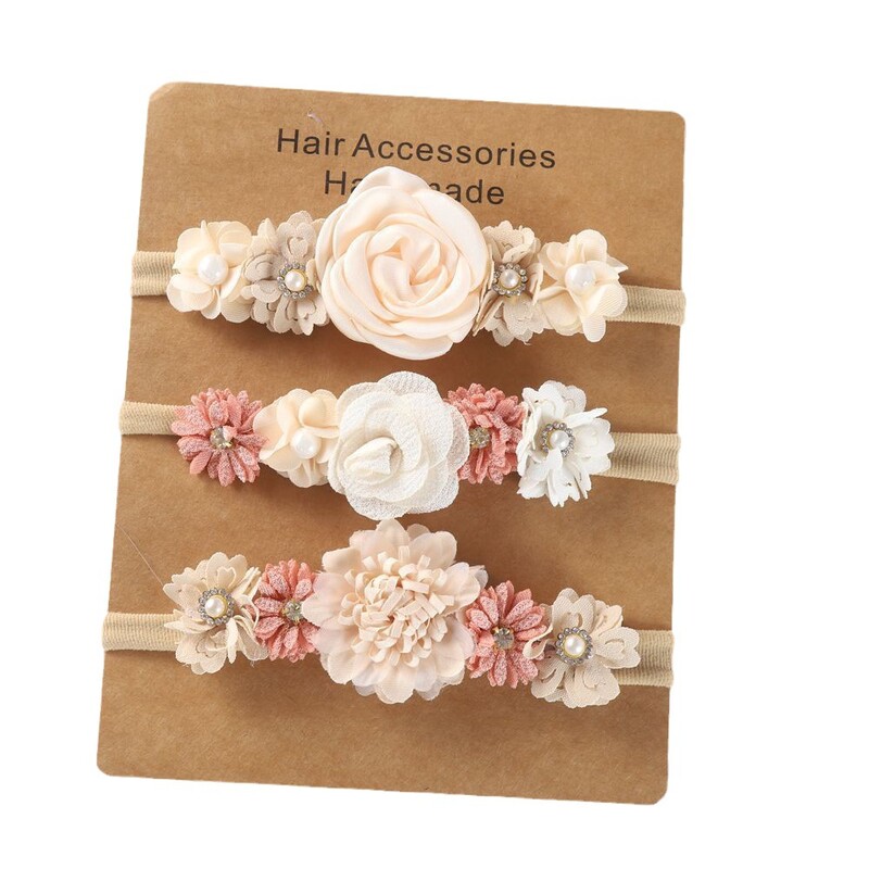 Baba fejpánt Virágok lányok elasztikus virágos hajpántok Újszülött kisgyermek fejfedők Nylon fejpántok gyerek haj kiegészítők 3db/tétel