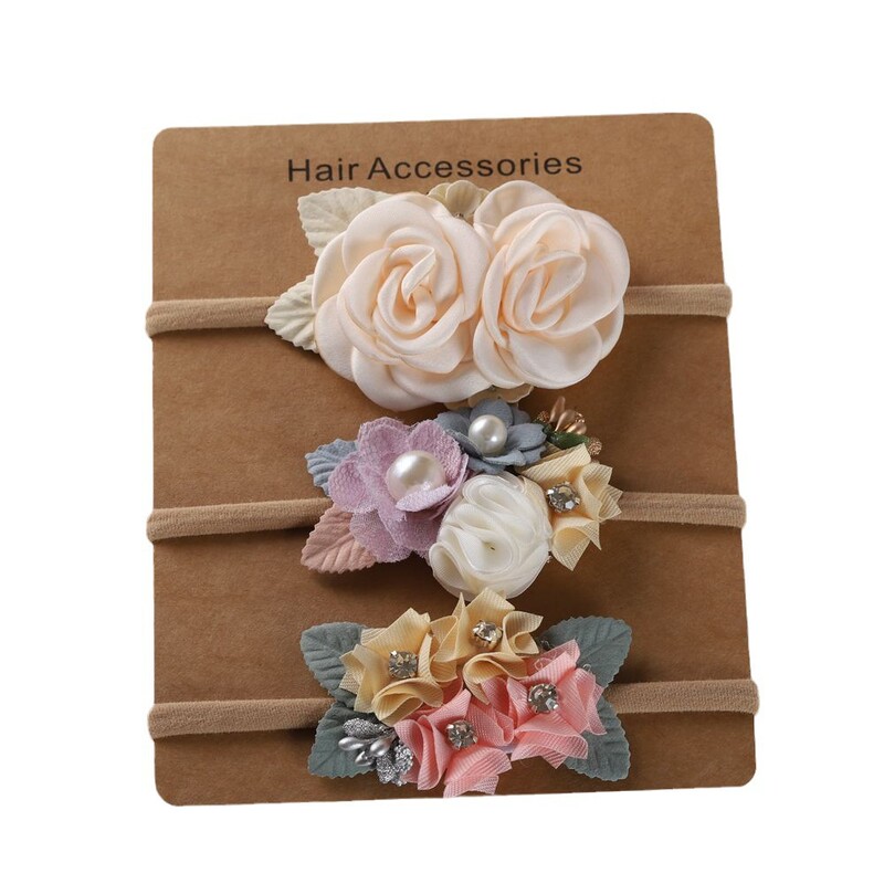 Baba fejpánt Virágok lányok elasztikus virágos hajpántok Újszülött kisgyermek fejfedők Nylon fejpántok gyerek haj kiegészítők 3db/tétel