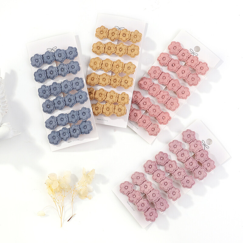 6 db/tétel Virághímzés Hajtűk Gyermek Virág Hajcsat Geometrikus Sweet Girls Hajkiegészítők Vintage Hajtűk Barrettes