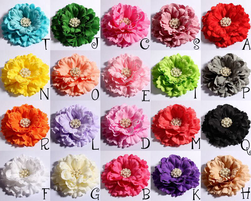 4 buc/lot 11 cm 20 culori flori de bujor + nasturi cu perle cu stras pentru copii accesorii pentru păr fete flori din material pentru bentite