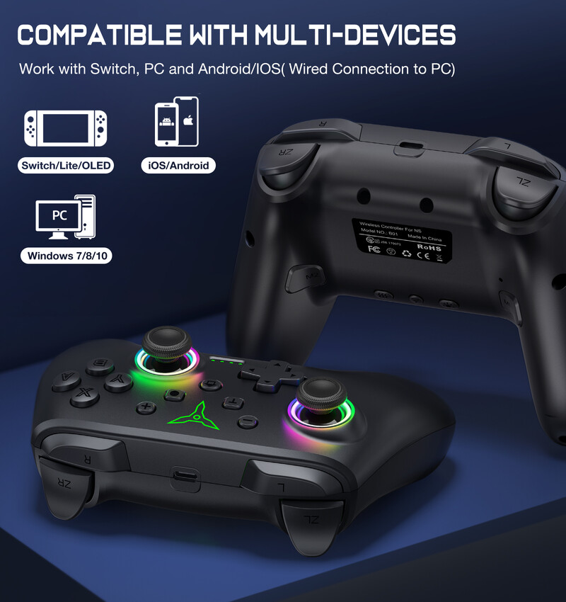 Gamepad wireless BEBONCOOL pentru Nintendo Switch/Switch OLED/Switch Lite/Android/ios Conexiune prin cablu Pro Controller pentru PC/Steam