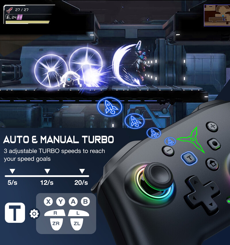 Gamepad wireless BEBONCOOL pentru Nintendo Switch/Switch OLED/Switch Lite/Android/ios Conexiune prin cablu Pro Controller pentru PC/Steam