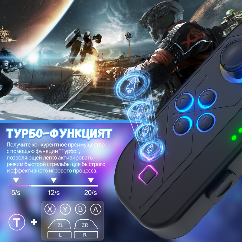 Joypad pre Nintendo Switch/Led Lite Joystick Bezdrôtový RGB gamepad s úchopom, podpora funkcie prebudenia a turba, 6 osí
