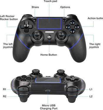 Безжичен контролер USB геймпад Джойпад контролер с двойна вибрация за PS4/Slim/Pro/PC (Win 7/8/10)