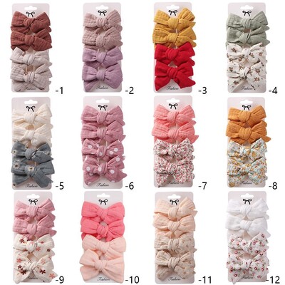 4PC/lot Бебешки щипки за коса 3“ Муселин Памучна панделка за коса Детски момичета Фиби за коса Банда за коса с флорален принт Шноли Реквизит Шапки за деца