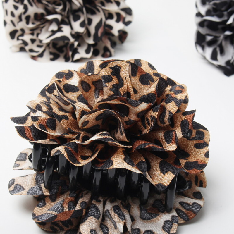 Szövet virágos hajkapcsok lányoknak Leopárd haj karmok Hajcsat Barrette műanyag hajbilincsek Hajkiegészítők