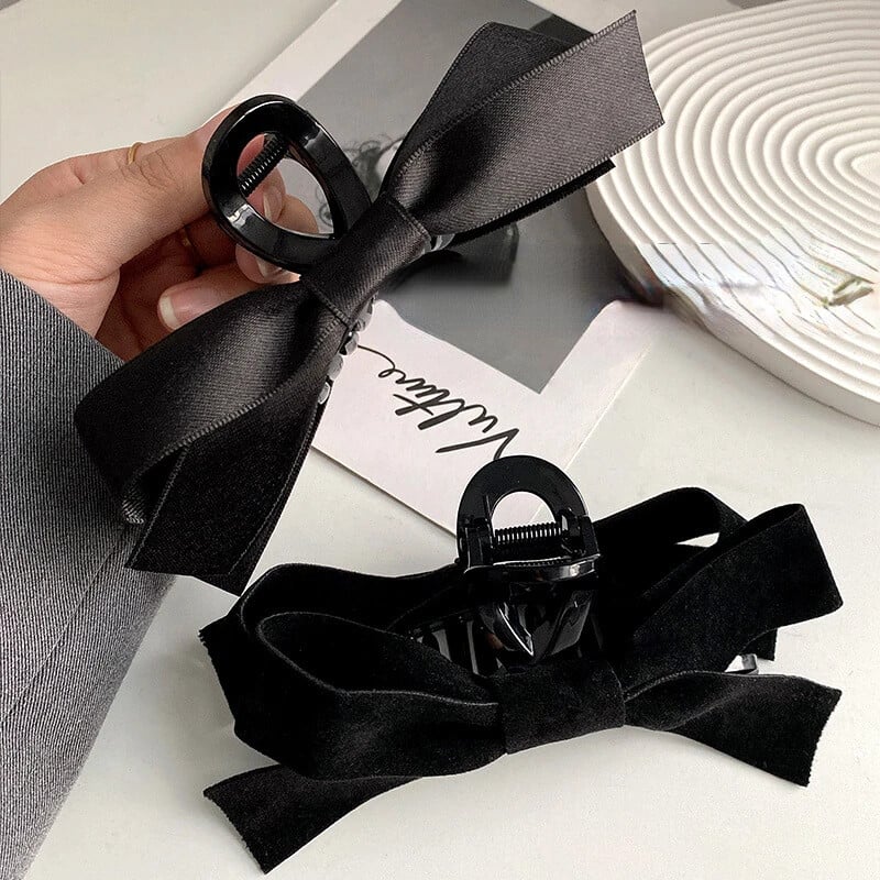 Čierna sponka do vlasov s mašľou pre dievčatá, kórejský štýl, všestranná elegantná veľká sponka do vlasov so stuhou, dámska obľúbená letná sponka do vlasov