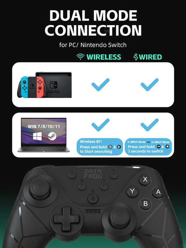 Data Frog bežični kontroler za Nintendo Switch/Lite/OLED Switch Pro Joystick s NFC Turbo podesivim vibracijama Gamepad