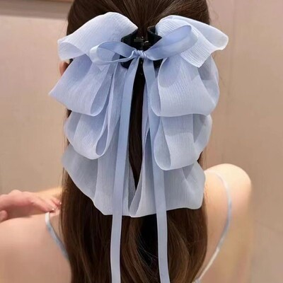 Nová mašľa s plávajúcou stuhou, klip na dievčatá, elegantný cop, vrkoč, pazúr, klip, retro luxusné dámske vlasové doplnky