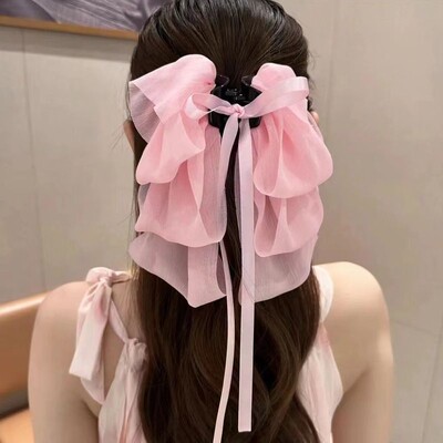 Nová mašľa s plávajúcou stuhou, klip na dievčatá, elegantný cop, vrkoč, pazúr, klip, retro luxusné dámske vlasové doplnky