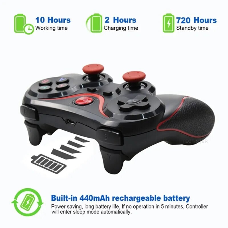 Terios T3 X3 vezeték nélküli joystick játékpad PC-játékvezérlő támogatás Bluetooth BT3.0 joystick mobiltelefonhoz, táblagép TV-doboztartóhoz