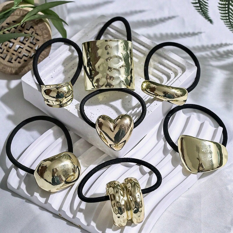 Elegantný retro nepravidelný geometrický štvorcový mimozemský kovový ľahký povrch elastický vlasový krúžok pre ženy dievčenské vlasové lano vlasové doplnky