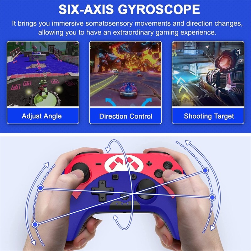 „NE Wireless Switch Pro“ valdiklis, valdantis „Bluetooth“ žaidimų pultus su 6 ašių „Gyro“ / „Turbo“ / „Joystick“, skirtu „Nintendo Switch“ / „Lite“ / OLED