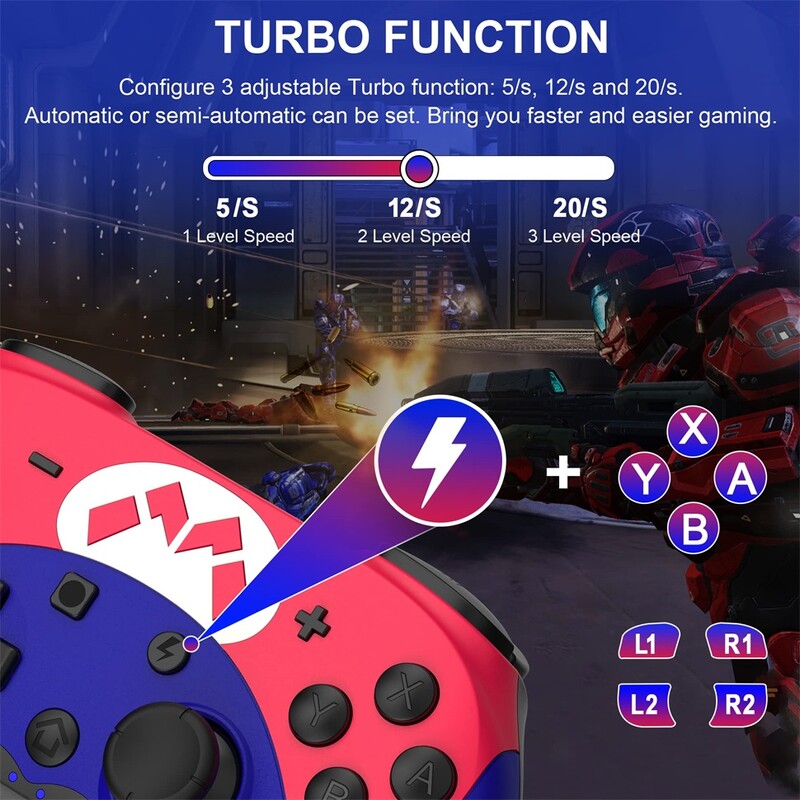 „NE Wireless Switch Pro“ valdiklis, valdantis „Bluetooth“ žaidimų pultus su 6 ašių „Gyro“ / „Turbo“ / „Joystick“, skirtu „Nintendo Switch“ / „Lite“ / OLED