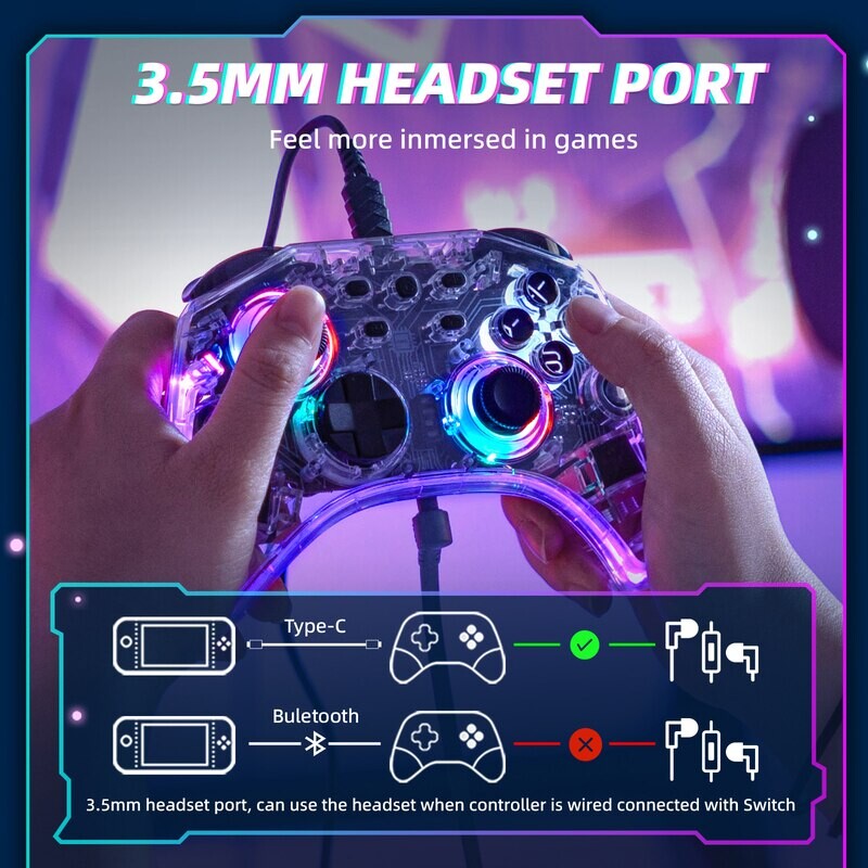 Controlere DATA FROG RGB Light Switch Pro pentru Switch/Switch Lite Wireless Game Controller pentru Nintendo Switch OLED Gamepad