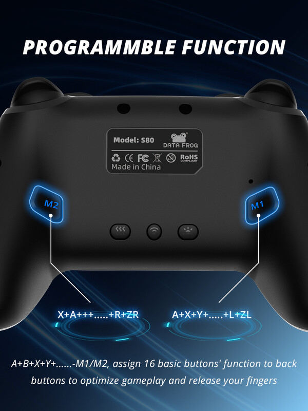 Bezdrôtový ovládač DATA FROG pre konzolu Nintendo Switch OLED/Lite Pro Gamepad s programovateľnou funkciou Turbo a batériou 1000 mAh