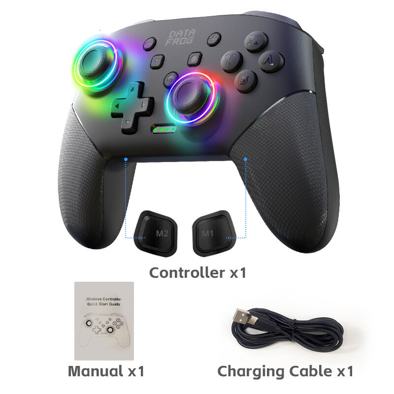 2024 Nou Data Frog Comutator Bluetooth fără fir Controler de joc Lumină Rgb Carcasă de lumină care curge, potrivit Nintendo Switch Switch Lite