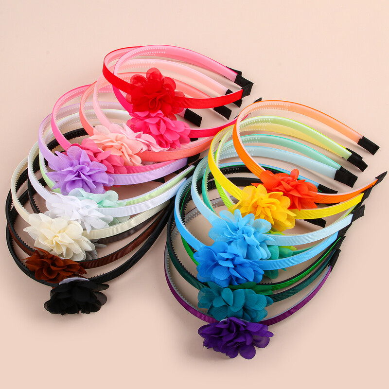 4/5 vnt Šifono gėlių galvos juostos Plastikiniai dantys Plaukų juostelės Mergaitėms Gėlėtos galvos juostos Vaikams Vaikų Plaukų Priedai
