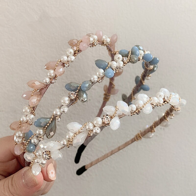 μπλε ροζ χάντρες Headband Vintage Rhinestone Head Hoop Full Crystal Πολυτελή αξεσουάρ μαλλιών δώρο κοσμήματα Γεωμετρική χονδρική