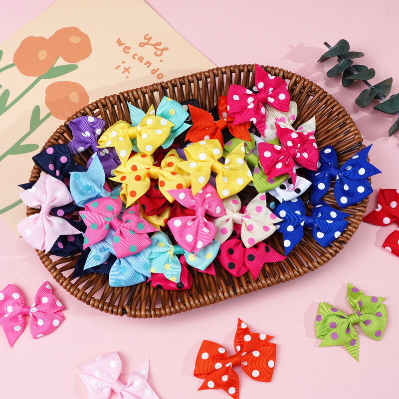 40vnt 2 colių spalvoti kaspinėliai su taškeliais plaukų segtukai mergaitėms rankų darbo Bowknot plaukų segtukai vaikiški plaukų aksesuarai