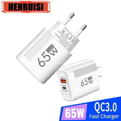 65W GaN USB C punjač QC 3.0 brzo punjenje tipa C PD brzi punjač 3.0 zidni adapter za iPhone Xiaomi Samsung Oneplus POCO utikač