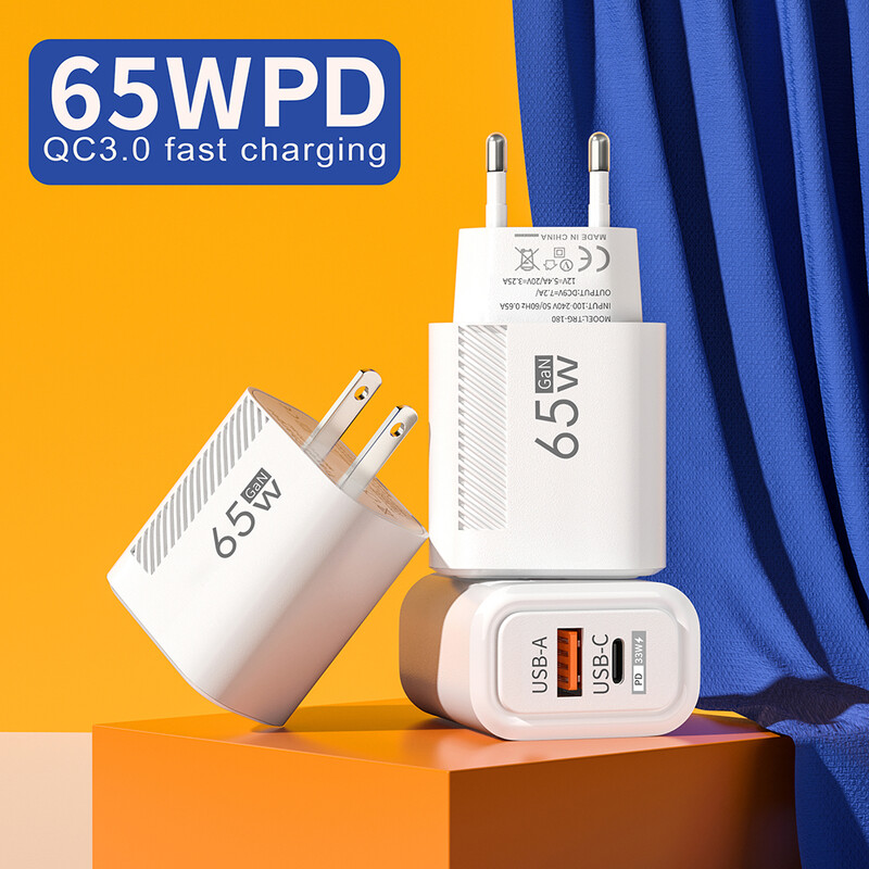 65 W GaN USB C įkroviklis QC 3.0 greito įkrovimo tipas C PD greitas įkroviklis 3.0 sieninis adapteris, skirtas iPhone Xiaomi Samsung Oneplus POCO kištukas