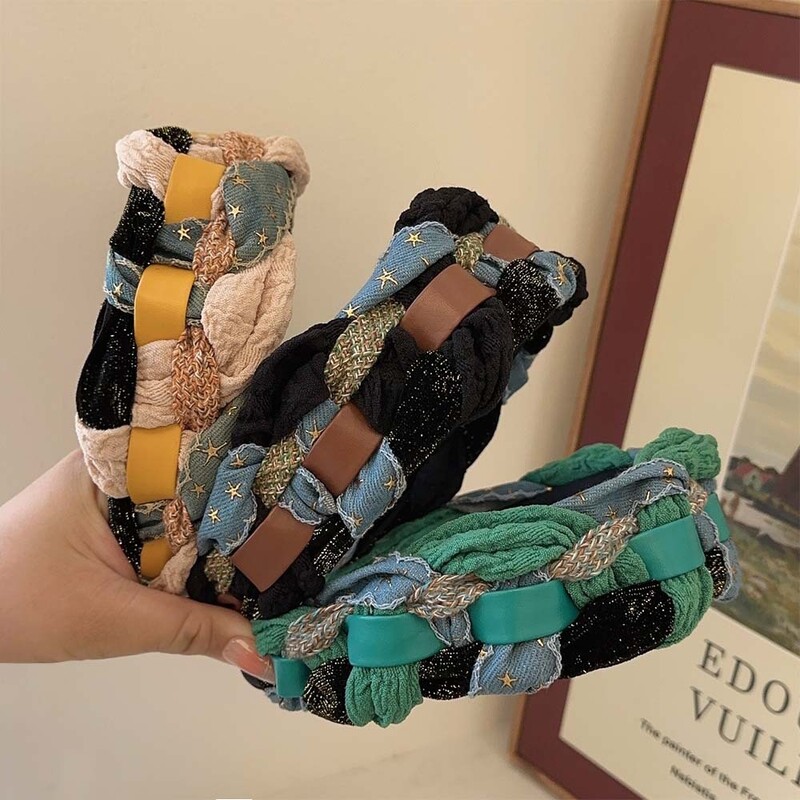 Csúcsminőségű farmer szövet csillag fejpántok divatos hajkiegészítők női szövött toldás széles szélű hajpánt hajpánt karika lány új