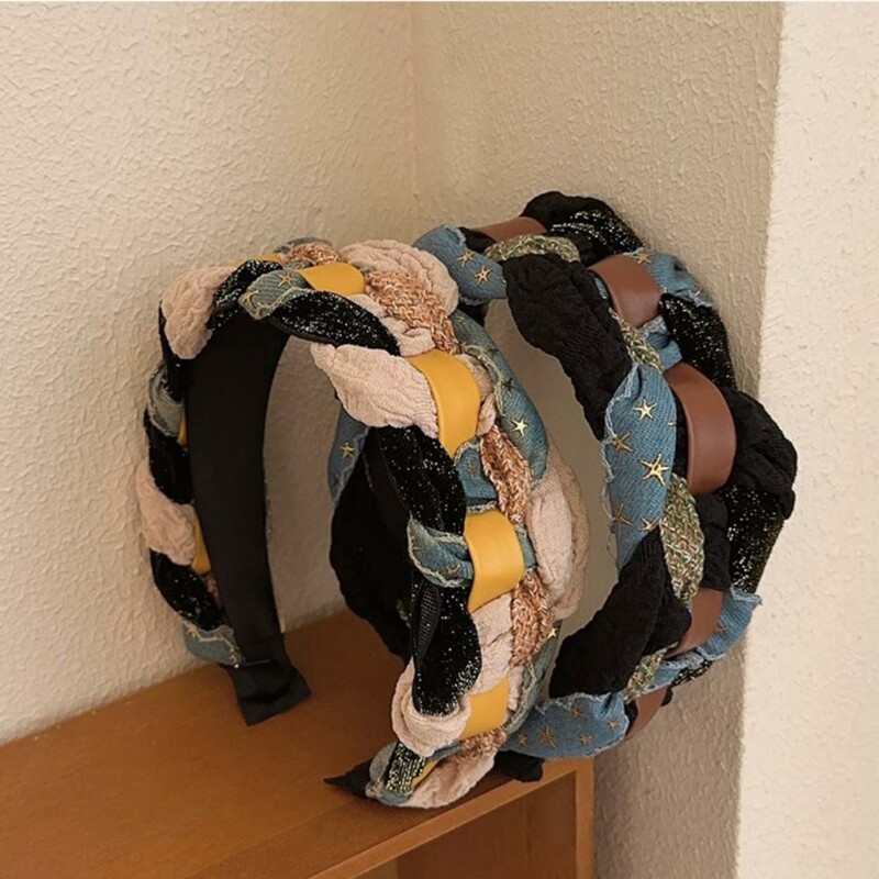 Csúcsminőségű farmer szövet csillag fejpántok divatos hajkiegészítők női szövött toldás széles szélű hajpánt hajpánt karika lány új