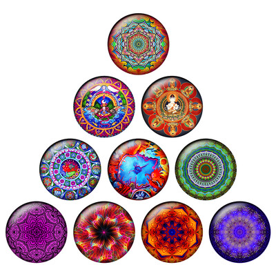 24 τμχ/παρτίδα Στρογγυλά Mandala Datura Flowers Glass Cabochons 12mm 14mm 18mm 20mm 25mm DIY Jewelry Making Findings & Components H185