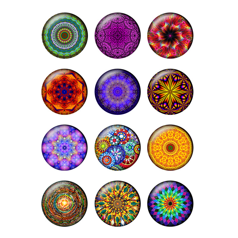 24db/tétel Kerek Mandala Datura Flowers Üveg Cabochons 12mm 14mm 18mm 20mm 25mm Barkács ékszerkészítési eredmények és alkatrészek H185