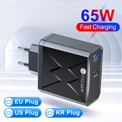 2 prievadai 65 W USB PD įkroviklis Greitas įkrovimas 3.0 greitas įkrovimas C tipo USB telefono įkroviklio adapteris nešiojamam kompiuteriui Macbook iPad iPhone planšetiniam kompiuteriui