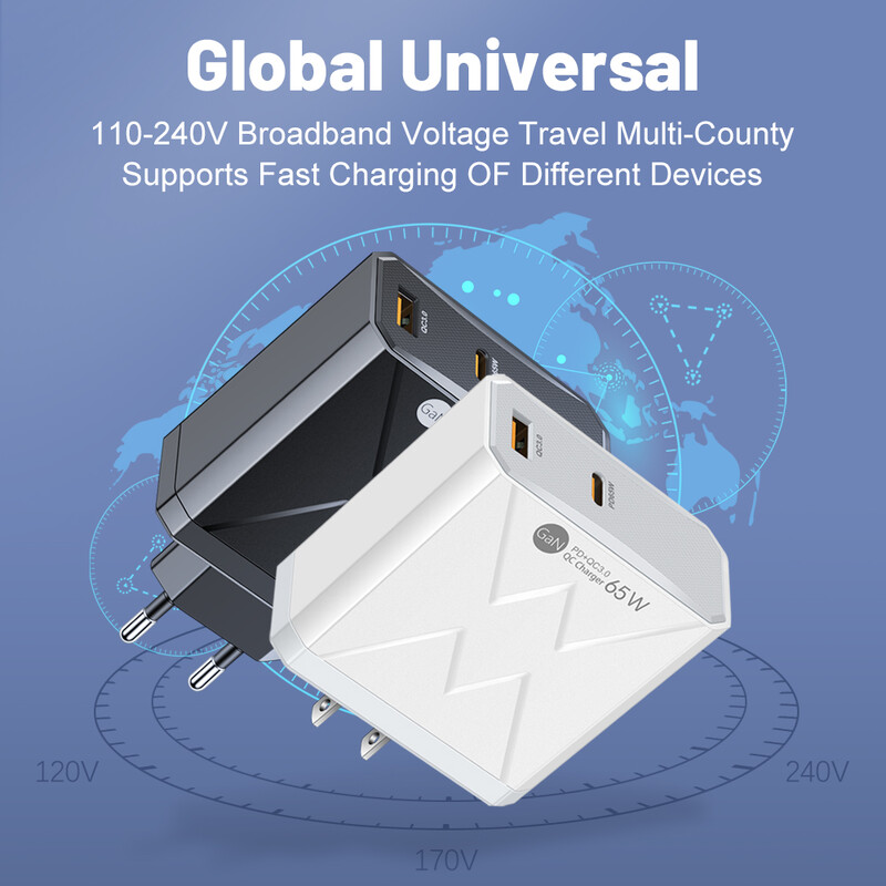 2 Θύρες 65W USB PD Charger Quick Charge 3.0 Fast Charging Type C USB Phone Charger Adapter for Laptop Macbook iPad iPhone Tablet