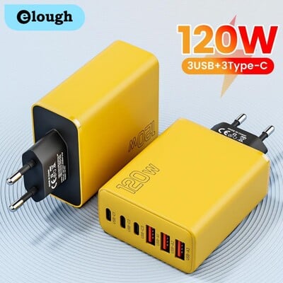 Elough 120W 6 priključaka 3A+3C Punjač za mobilni telefon Tip C USB A Super Charge Adapter za Huawei Xiaomi Samsung Iphone uređaje