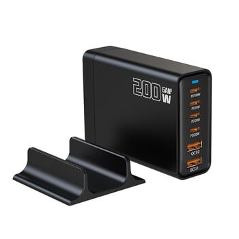 UHOMEBUY 200W GaN Προσαρμογέας τροφοδοσίας 6 θυρών USB C Επιτραπέζιος φορτιστής USB Τύπος C PD Φορτιστής Γρήγορη φόρτιση για φορητό υπολογιστή Tablet Κινητό τηλέφωνο