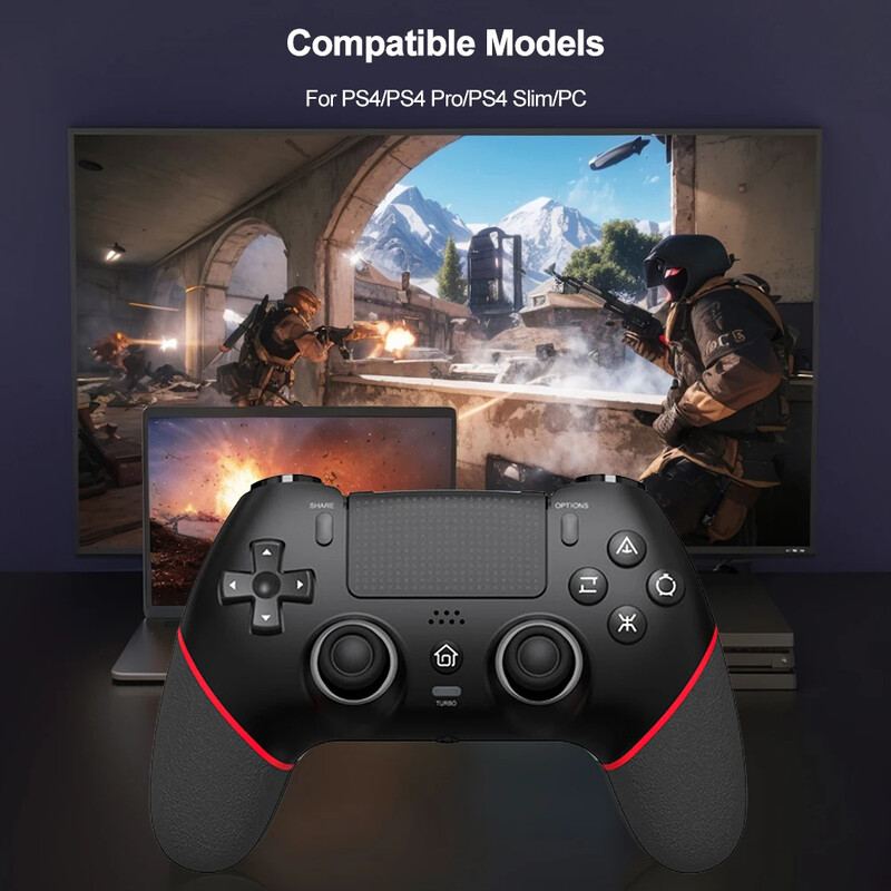 Controler wireless Turbo Controler de joc compatibil cu Bluetooth Joystick cu efect Hall cu vibrații duale pentru PS4/PS4 Pro/PS4 Slim/PC
