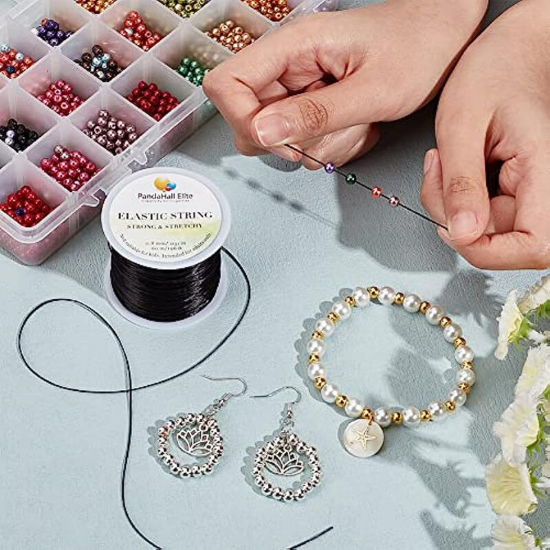 1 rola 0,8 mm crna elastična narukvica od nakita od poliestera, kristalna žica (60 m/rola)