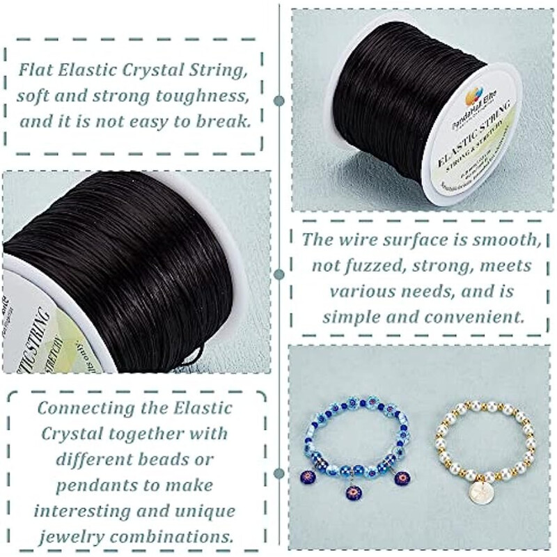 1 rola 0,8 mm crna elastična narukvica od nakita od poliestera, kristalna žica (60 m/rola)