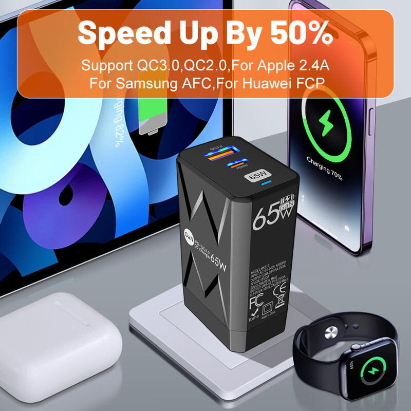 65W GaN PD nabíjačka s rýchlou nabíjačkou QC3.0 USB typu C pre iPhone 15 14 13 12 11 Xiaomi nabíjačka telefónov iPad tabletov rýchla nabíjačka