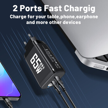 65W GaN Type C Charger Quick Charge QC3.0 PD Fast Chrger за iPhone 15 Samsung S23 Xiaomi Macbook Huawei Realme POCO iPad Tablet