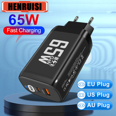 65W GaN Type C Charger Quick Charge QC3.0 PD Fast Charge for iPhone 15 Samsung S23 Xiaomi Macbook Huawei Realme POCO iPad Tablet