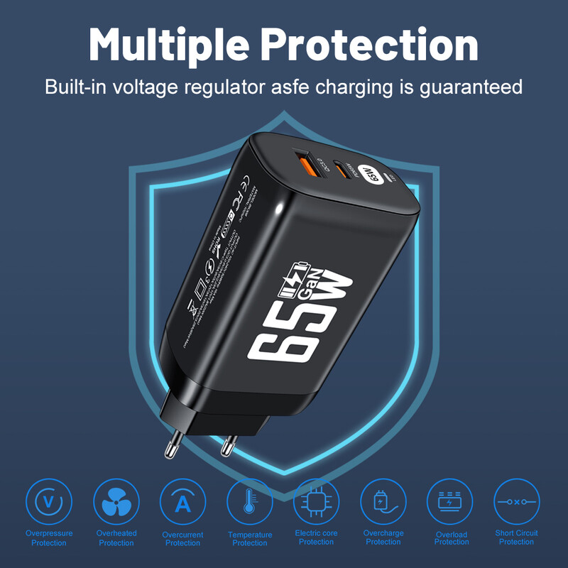65 W GaN Type C laadija kiirlaadija QC3.0 PD kiirlaadija iPhone 15 Samsung S23 Xiaomi Macbook Huawei Realme POCO iPad tahvelarvuti jaoks