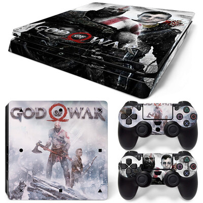 Samolepka God of War pre PS4 Slim, ochranné skiny pre PS4 Slim, vinylová nálepka pre PS4 Slim + skiny pre 2 ovládače.