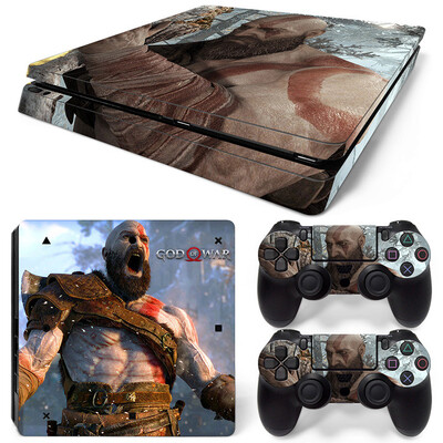 Samolepka God of War pre PS4 Slim, ochranné skiny pre PS4 Slim, vinylová nálepka pre PS4 Slim + skiny pre 2 ovládače.