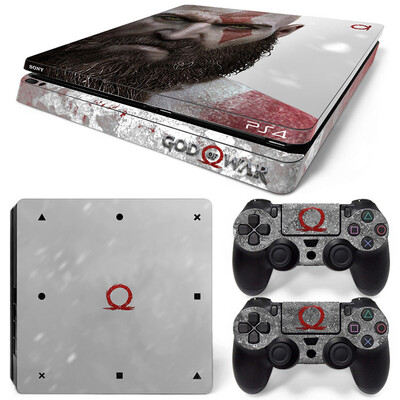 Samolepka God of War pre PS4 Slim, ochranné skiny pre PS4 Slim, vinylová nálepka pre PS4 Slim + skiny pre 2 ovládače.