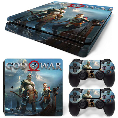 Samolepka God of War pre PS4 Slim, ochranné skiny pre PS4 Slim, vinylová nálepka pre PS4 Slim + skiny pre 2 ovládače.