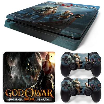 Samolepka God of War pre PS4 Slim, ochranné skiny pre PS4 Slim, vinylová nálepka pre PS4 Slim + skiny pre 2 ovládače.