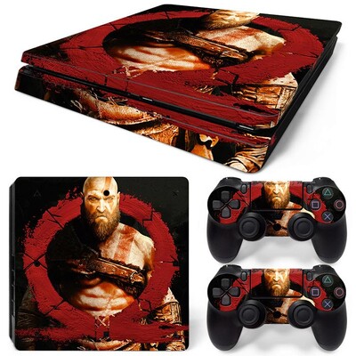 Samolepka God of War pre PS4 Slim, ochranné skiny pre PS4 Slim, vinylová nálepka pre PS4 Slim + skiny pre 2 ovládače.