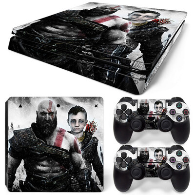 Samolepka God of War pre PS4 Slim, ochranné skiny pre PS4 Slim, vinylová nálepka pre PS4 Slim + skiny pre 2 ovládače.