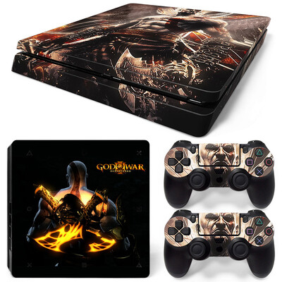 Samolepka God of War pre PS4 Slim, ochranné skiny pre PS4 Slim, vinylová nálepka pre PS4 Slim + skiny pre 2 ovládače.